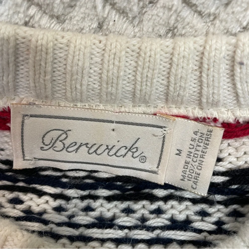 Berwick White Red Blue Vintage 90s Knit Grandpa Fair Isle Sweater Men's‎ Medium